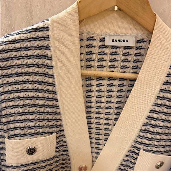 Sandro Navy and Cream Knit Cardigan - Picture 2 of 2